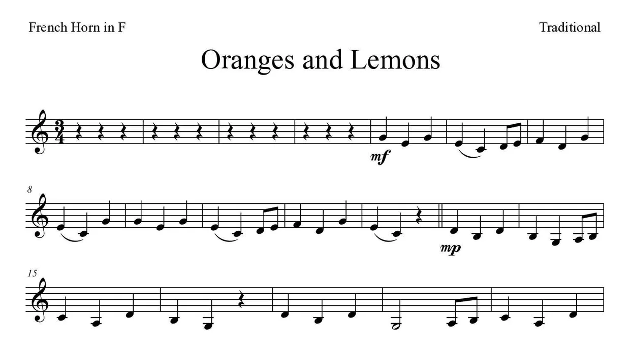 Partition de Oranges and Lemons pour cor d'harmonie, premières lignes