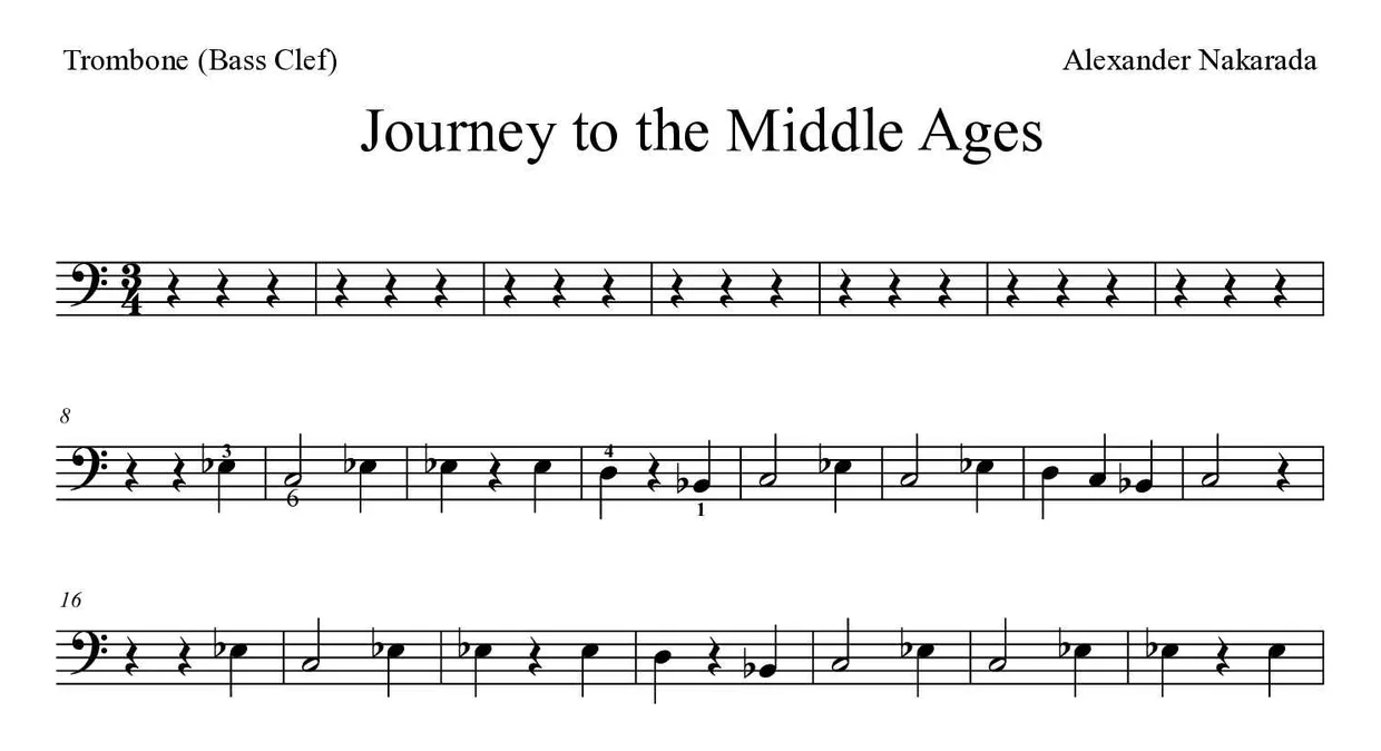 Sheet music of Journey to the Middle Ages for trombone (Easy), first lines