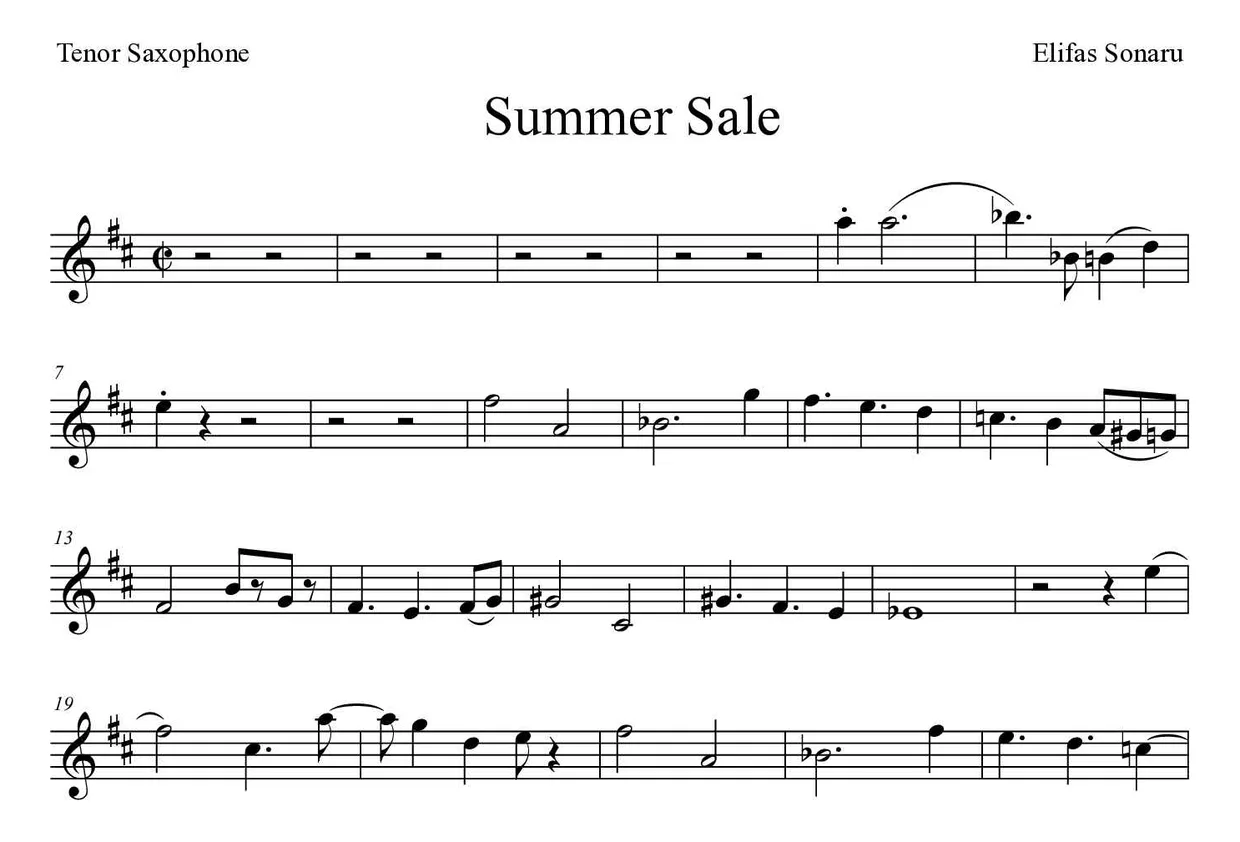 Noten von Summer Sale für Tenorsaxophon (Experte), erste Zeilen