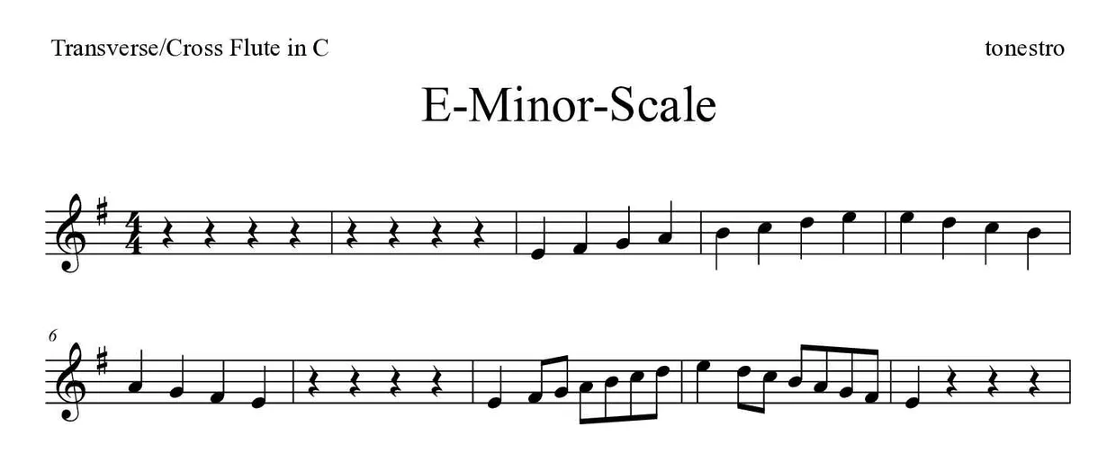 ‘E-Minor-Scale’ Flute 악보의 첫 몇 줄