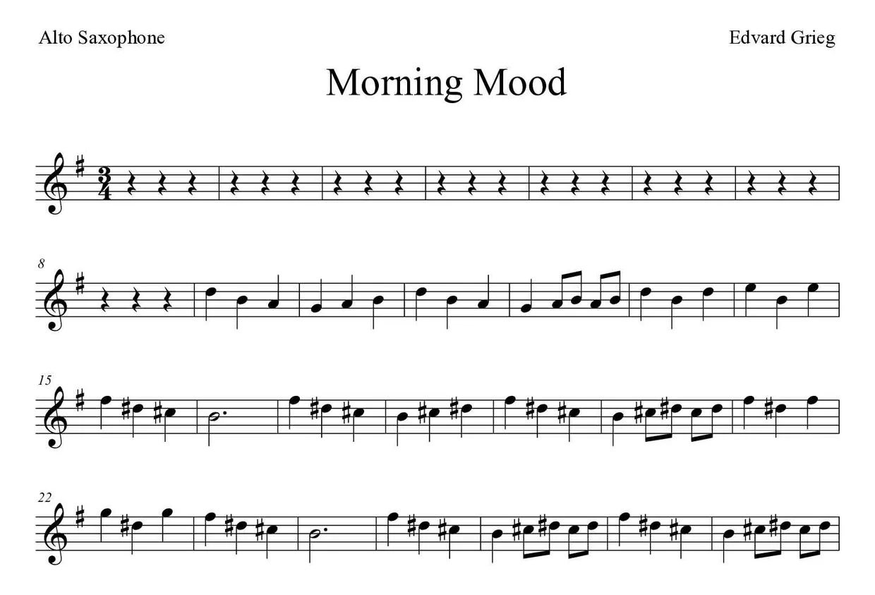 Partition de Morning Mood pour saxophone alto, premières lignes