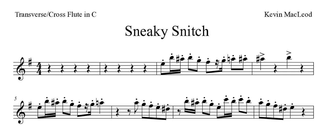 Spartito di Sneaky Snitch per flute, prime righe