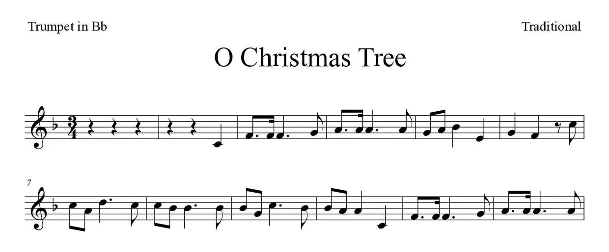 Spartito di O Christmas Tree per trumpet in Bb, prime righe
