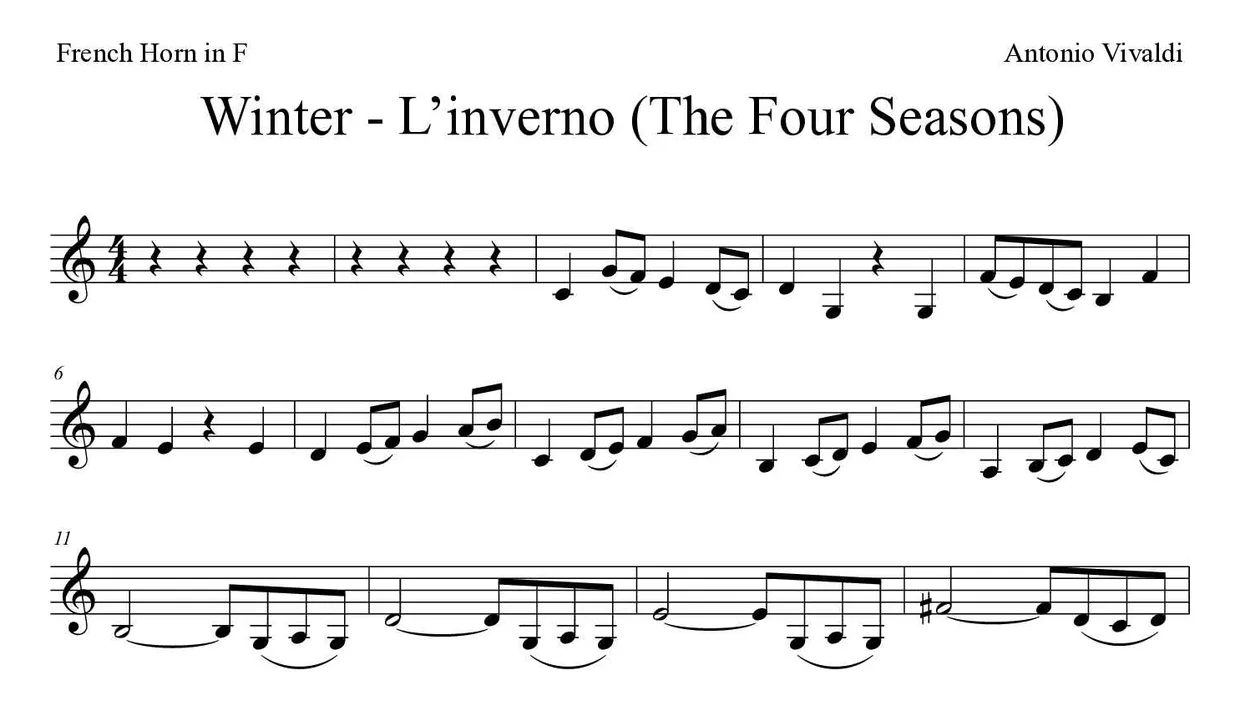 「Winter - L’inverno (The Four Seasons)」French Horn用楽譜の最初の数段
