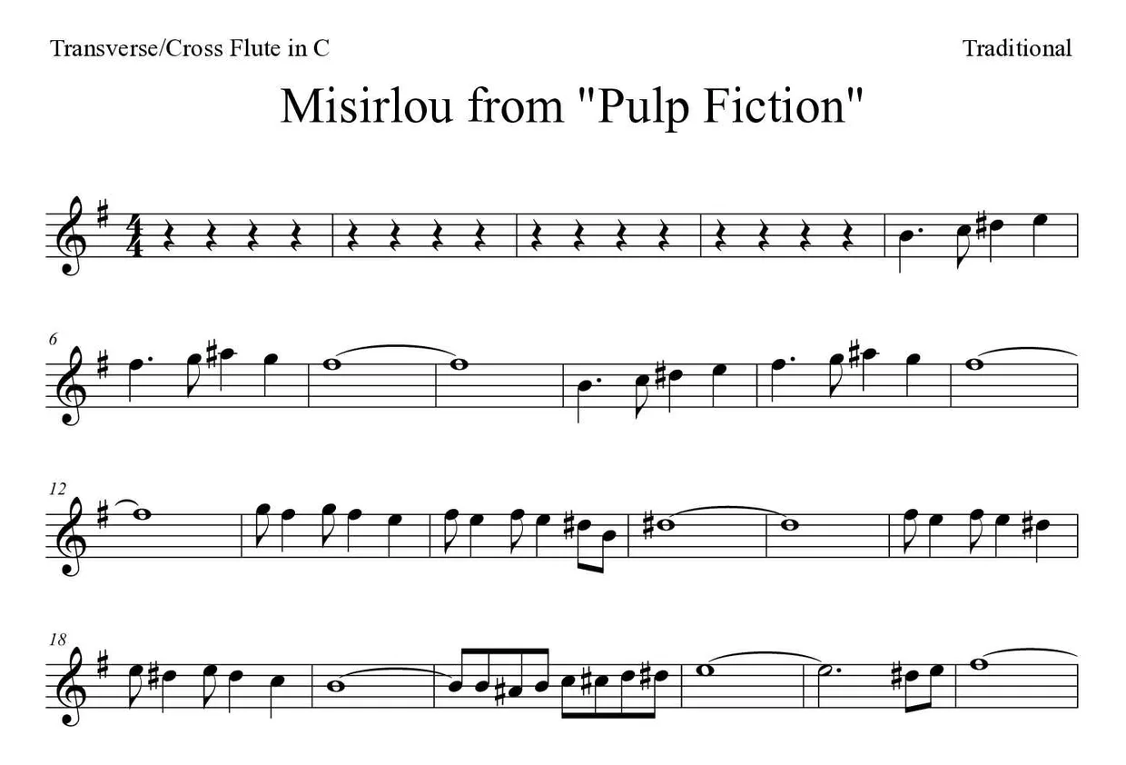 「Misirlou from "Pulp Fiction"」Flute用楽譜の最初の数段