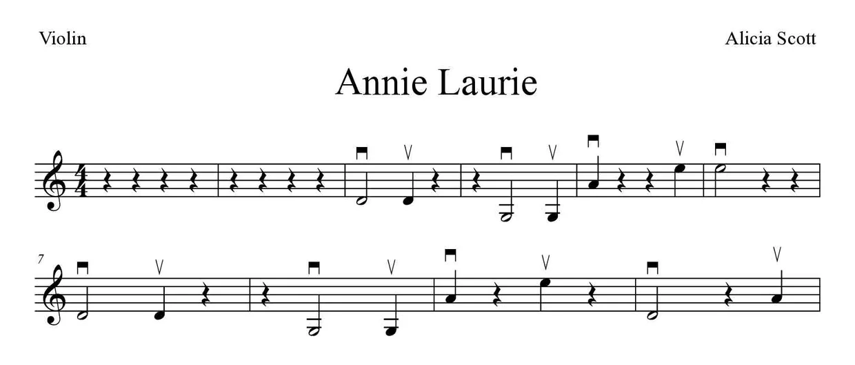Noten von Annie Laurie für Geige (Einfach), erste Zeilen