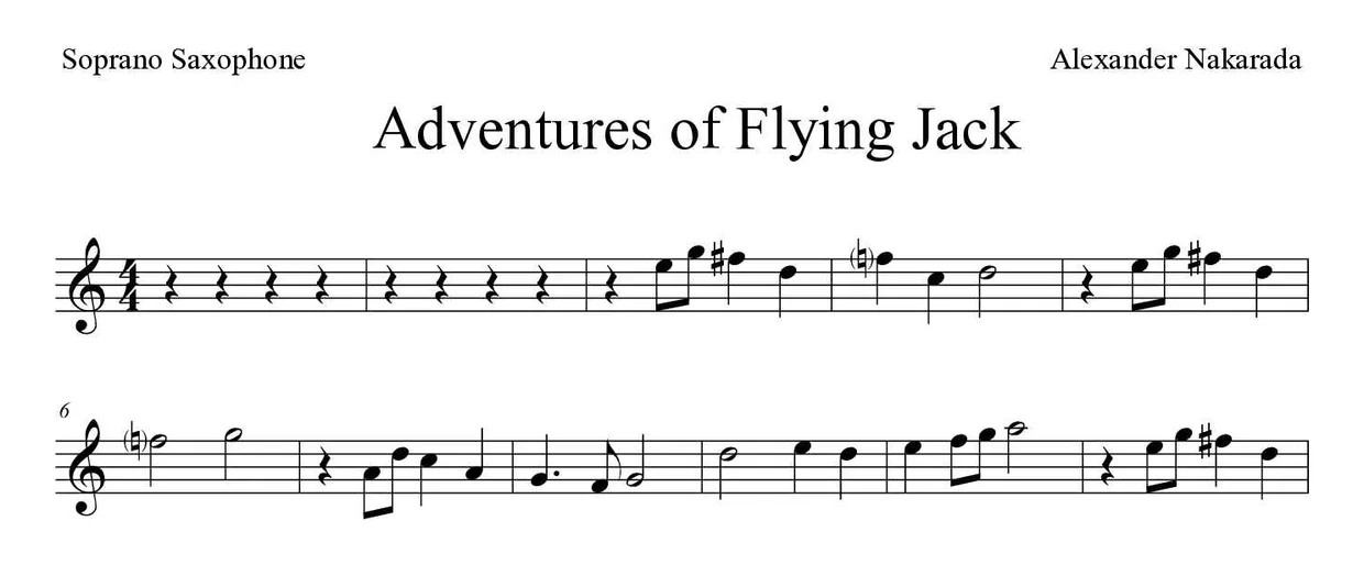 Partition de Adventures of Flying Jack pour saxophone soprano, premières lignes