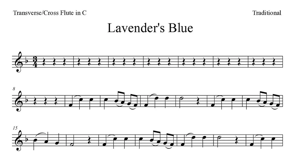 ‘Lavender's Blue’ Flute 악보의 첫 몇 줄