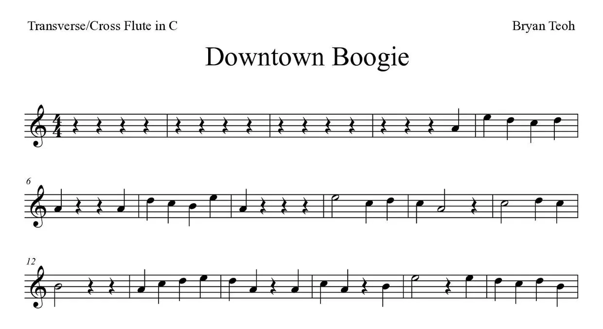 Spartito di Downtown Boogie per flute, prime righe