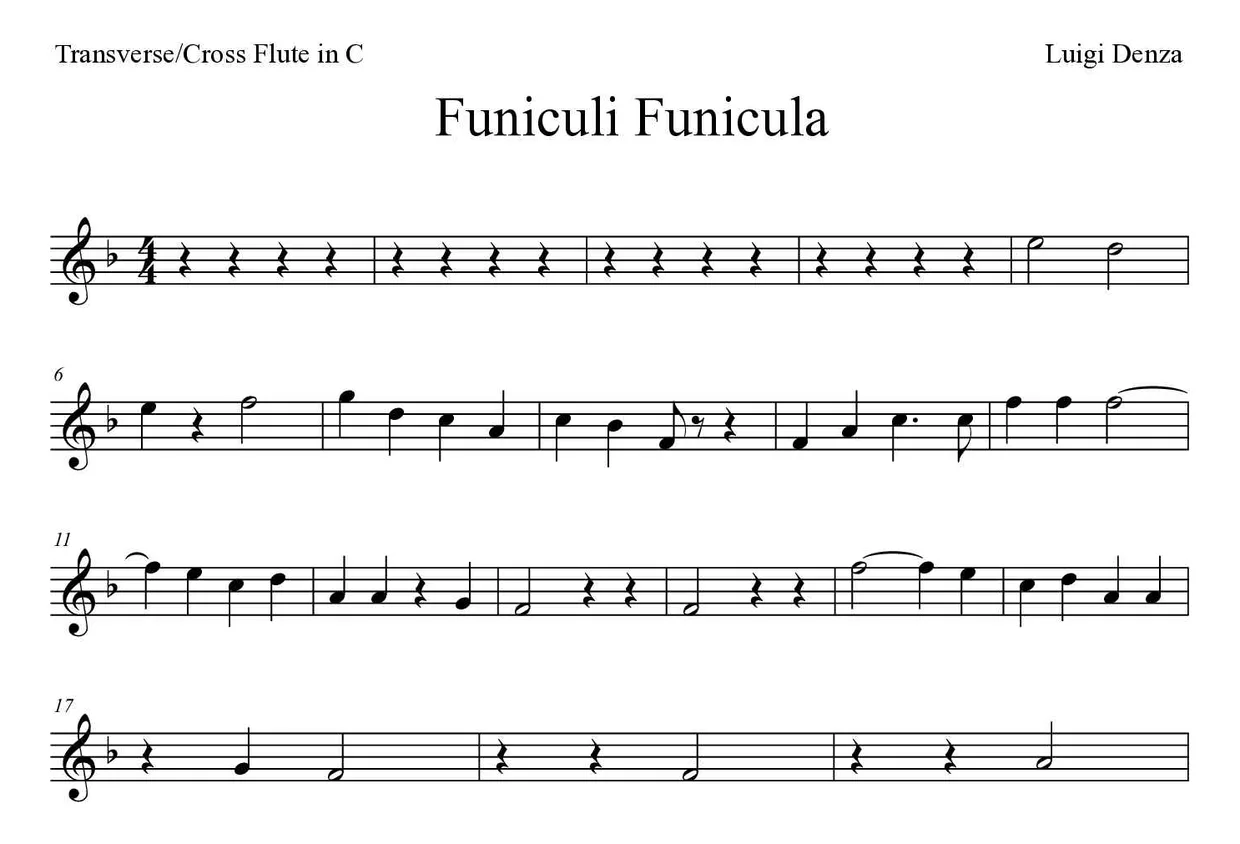 Partitura de Funiculì, Funiculà para flauta traversa, primeras líneas