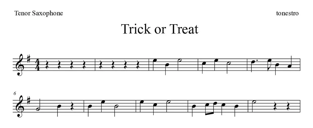 Partitura de Trick or Treat para saxofón tenor, primeras líneas