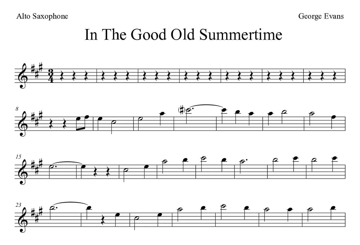 Partitura de In The Good Old Summertime para alto saxofone, primeiras linhas