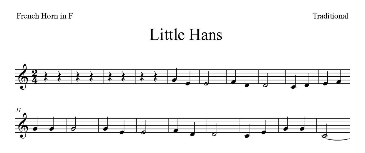 「Little Hans」French Horn用楽譜の最初の数段