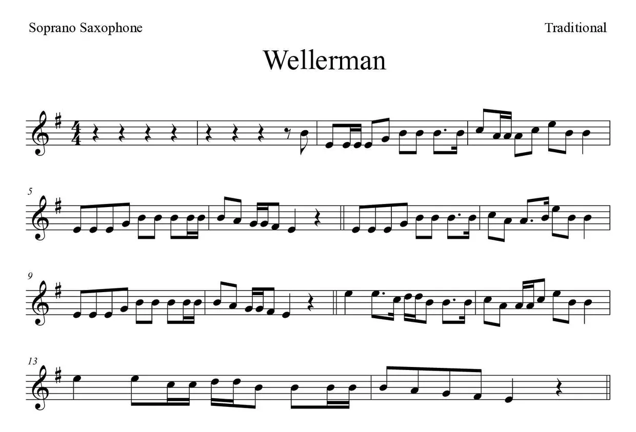 Noten von Wellerman für Sopransaxophon (Experte), erste Zeilen