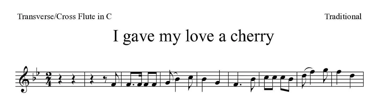 「I gave my love a cherry」Flute用楽譜の最初の数段