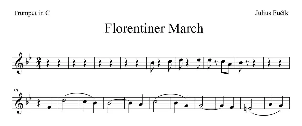 Partitura de Florentiner March para trompete em Do, primeiras linhas