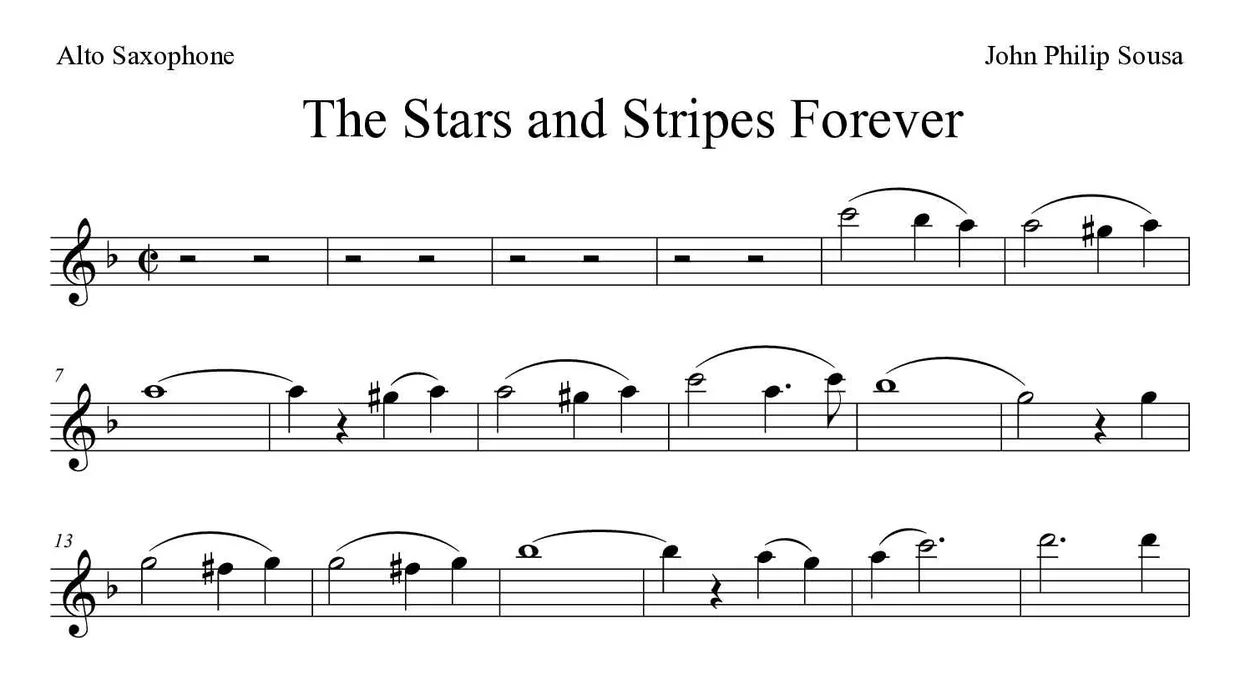 Spartito di The Stars and Stripes Forever per alto saxophone, prime righe