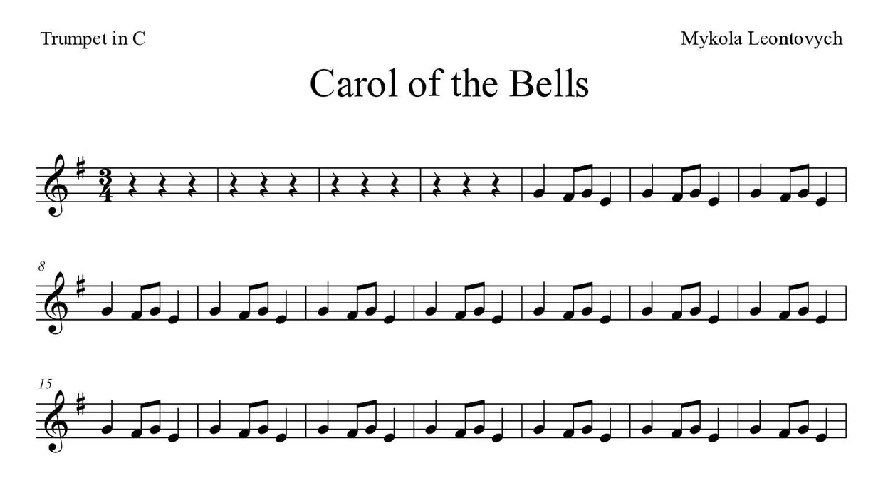 Spartito di Carol of the Bells per trumpet in C, prime righe