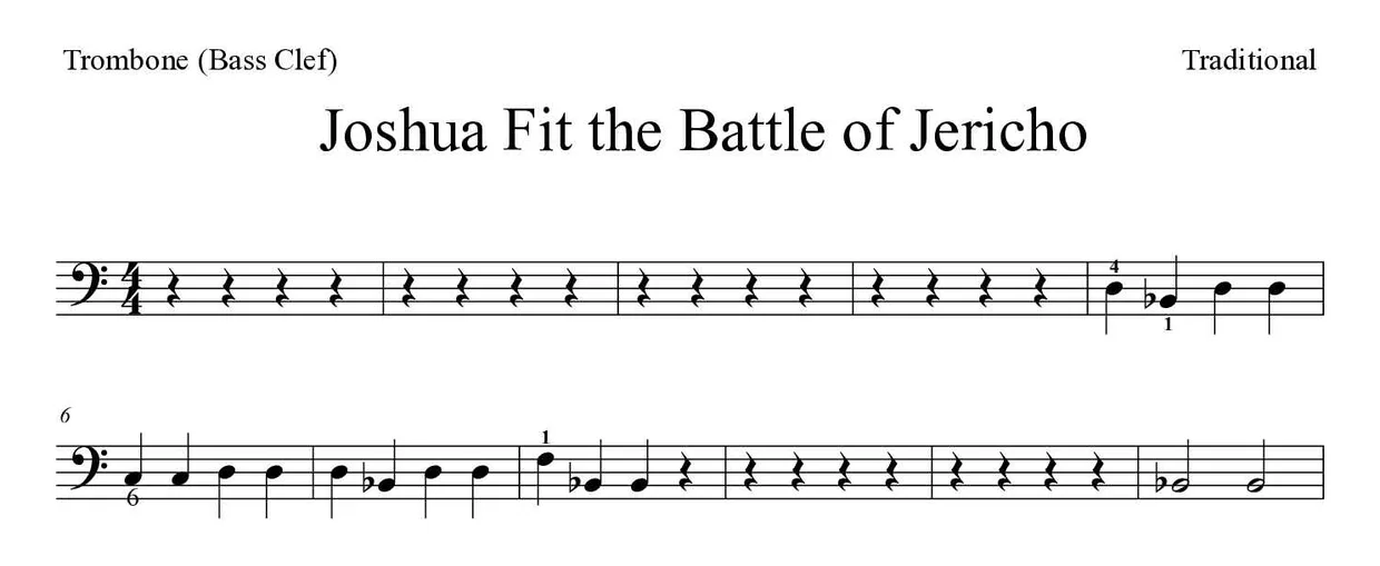 Spartito di Joshua Fit the Battle of Jericho per trombone, prime righe
