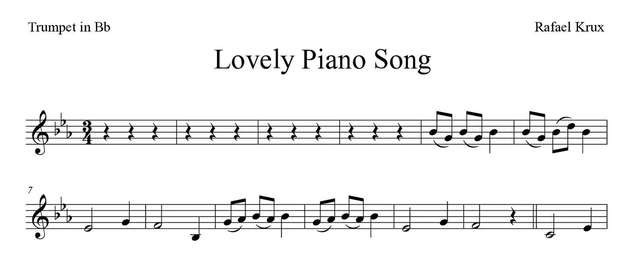Sheet music of Lovely Piano Song for trumpet in Bb (Medium), first lines