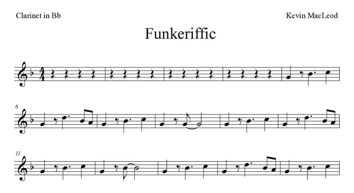 ‘Funkeriffic’ Clarinet 악보의 첫 몇 줄