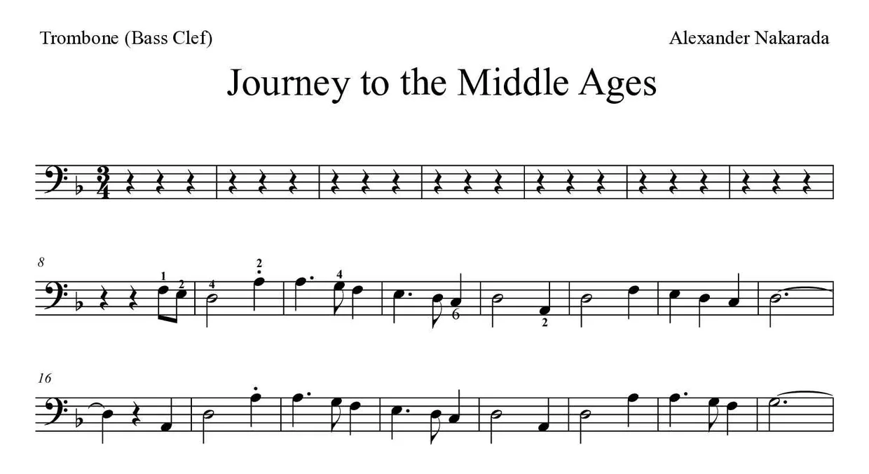 Partitura de Journey to the Middle Ages para trombone, primeiras linhas