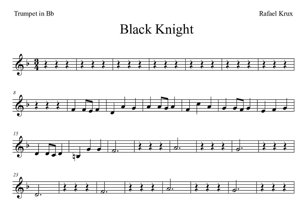 Partitura de Black Knight para trompeta en Sib, primeras líneas