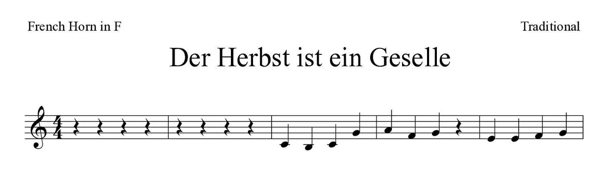 Partitura de Der Herbst ist ein Geselle para trompa, primeras líneas