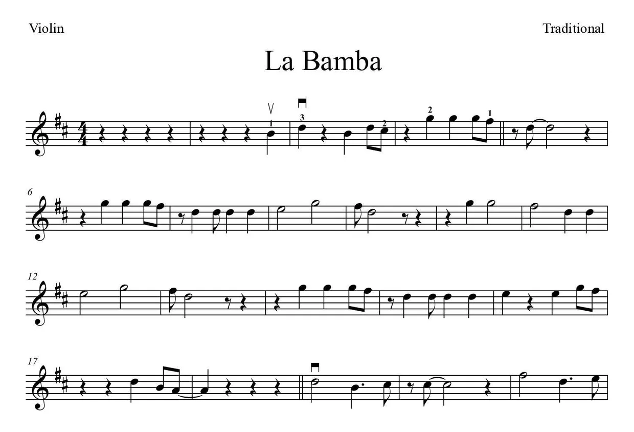 Noten von La Bamba für Geige (Schwer), erste Zeilen