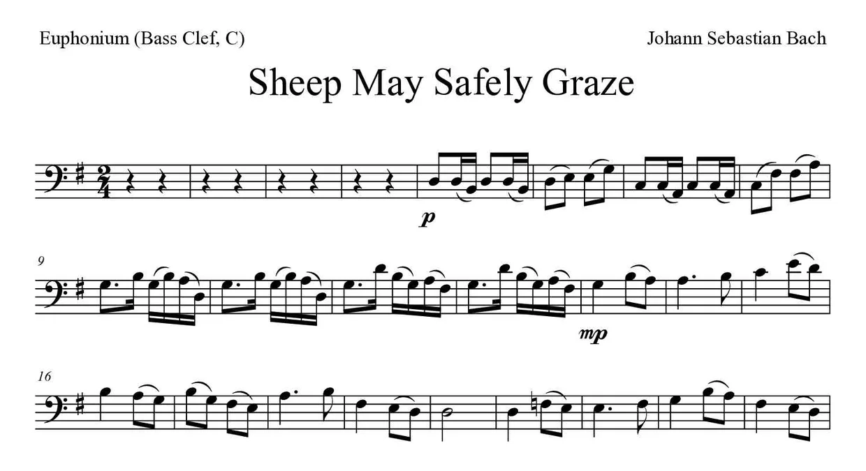 Partitura de Sheep May Safely Graze para bombardino (clave de Fa, C), primeras líneas