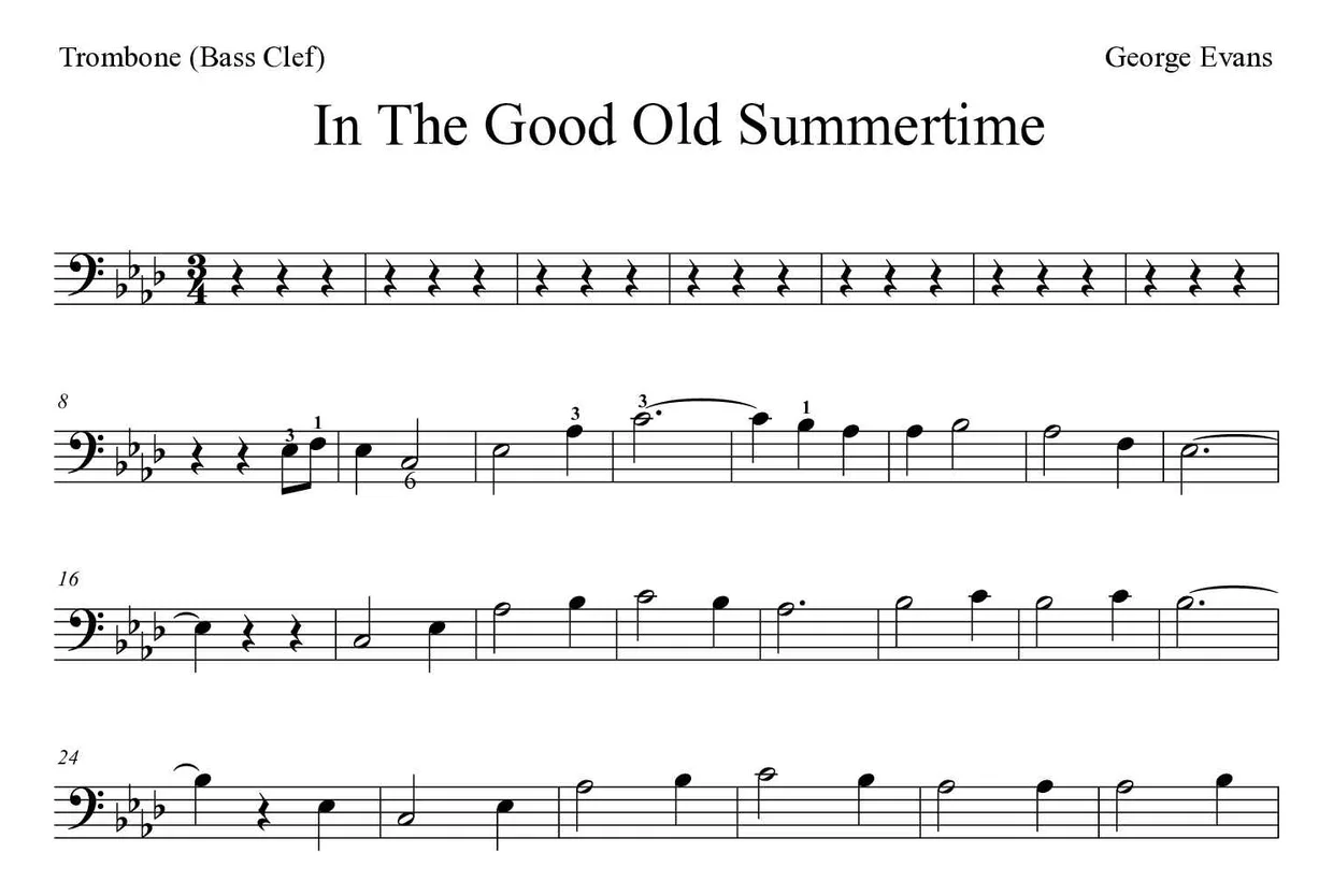 「In The Good Old Summertime」Trombone用楽譜の最初の数段