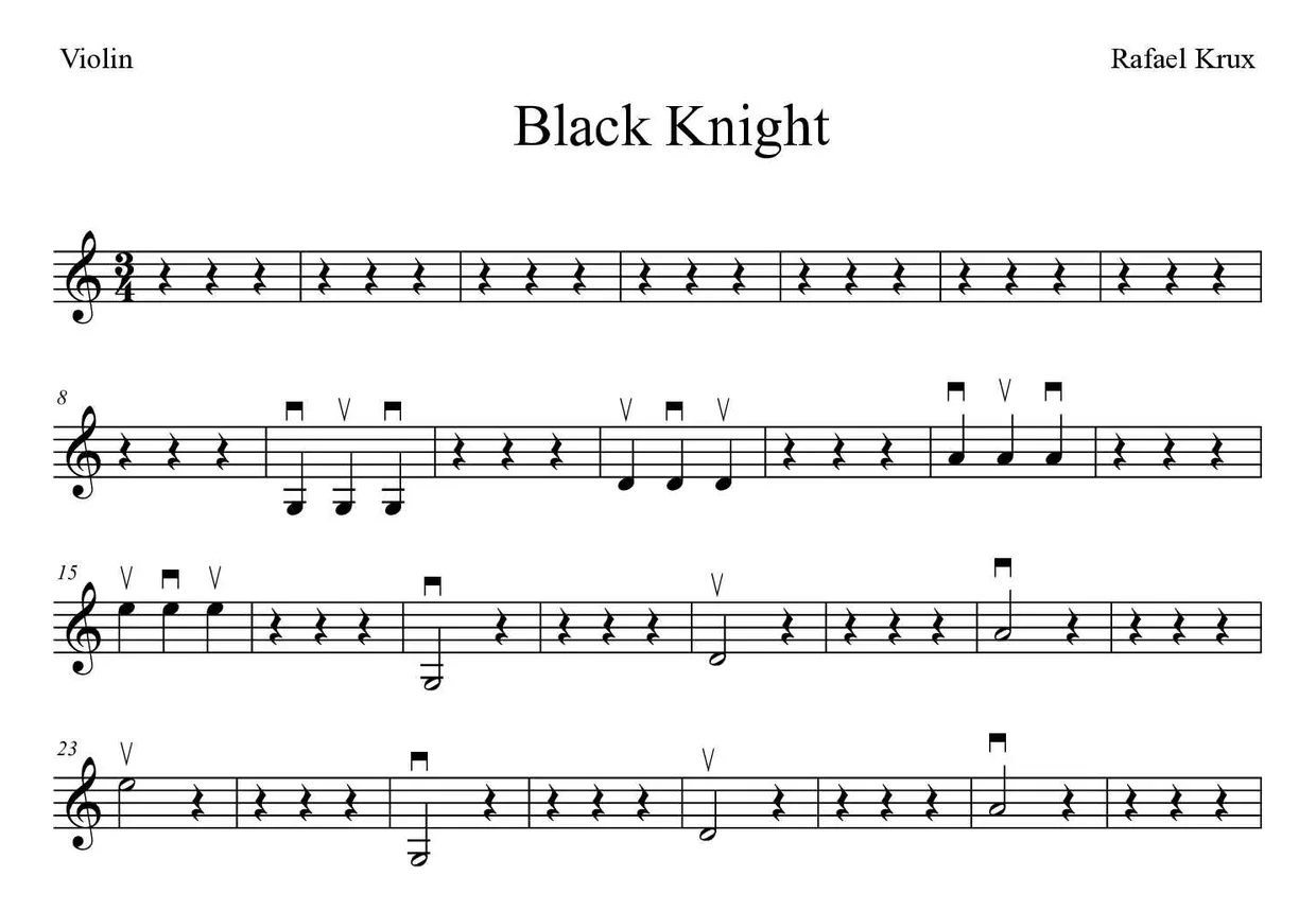 Partitura de Black Knight para violín, primeras líneas
