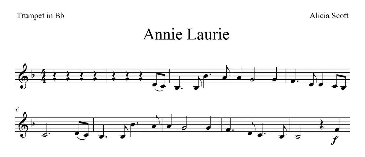 Noten von Annie Laurie für Trompete in B (Einfach), erste Zeilen