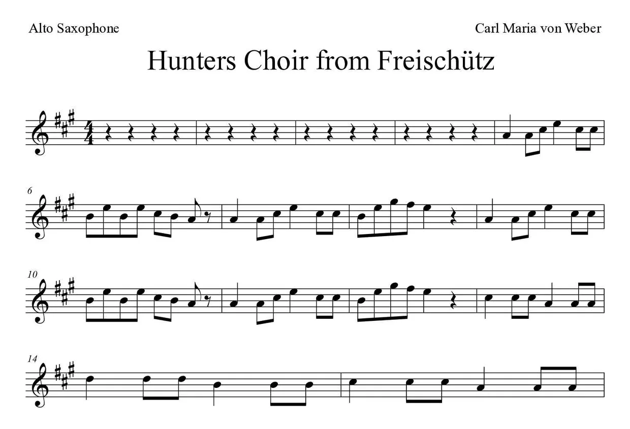 Partition de Hunters Choir from Freischütz pour saxophone alto, premières lignes