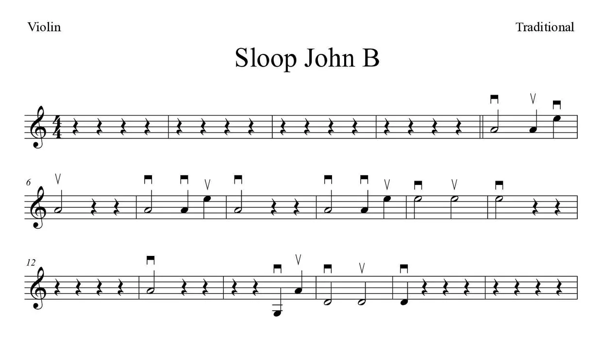 Spartito di Sloop John B per violin, prime righe