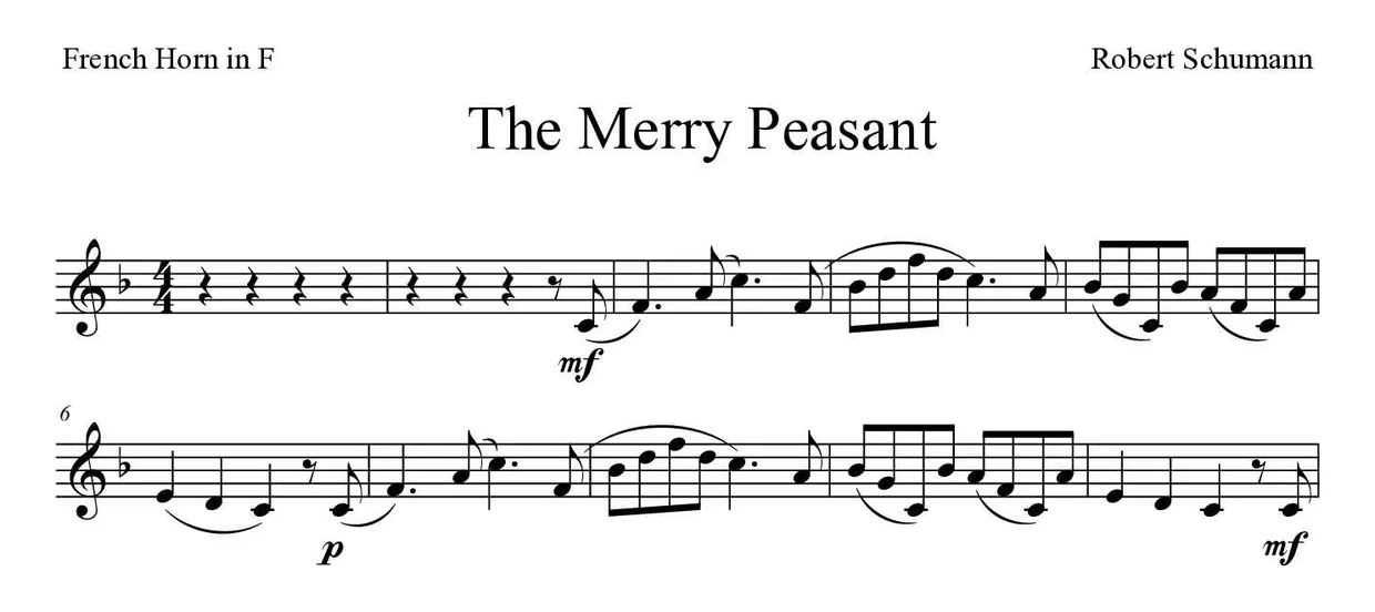 《The Merry Peasant》法国号乐谱前几行
