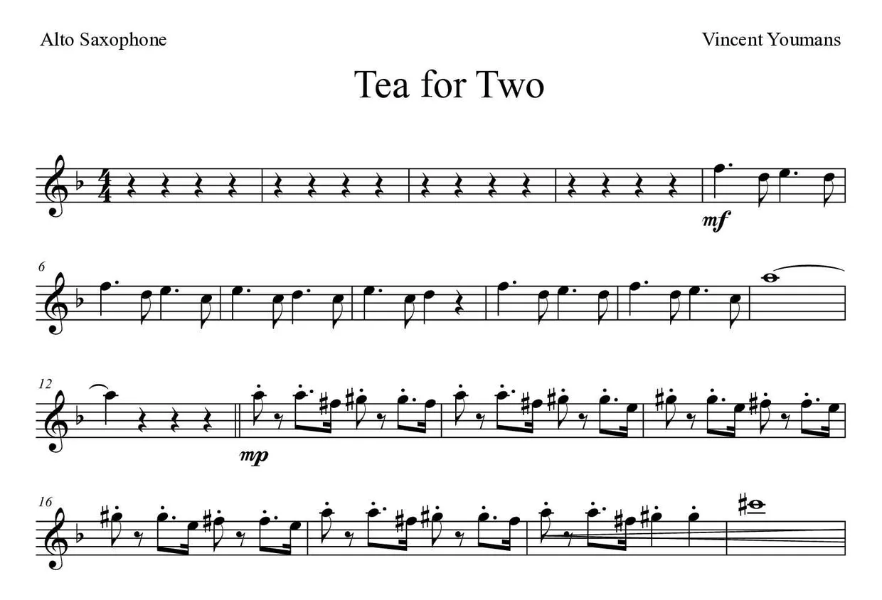 Partition de Tea for Two pour saxophone alto, premières lignes
