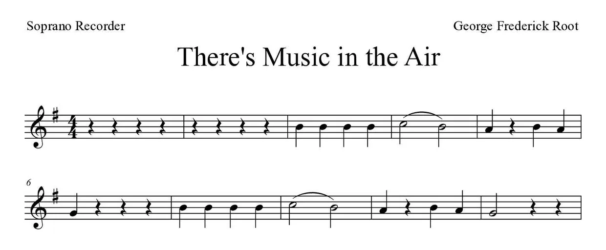 Partitura de There's Music in the Air para flauta de bisel, primeiras linhas