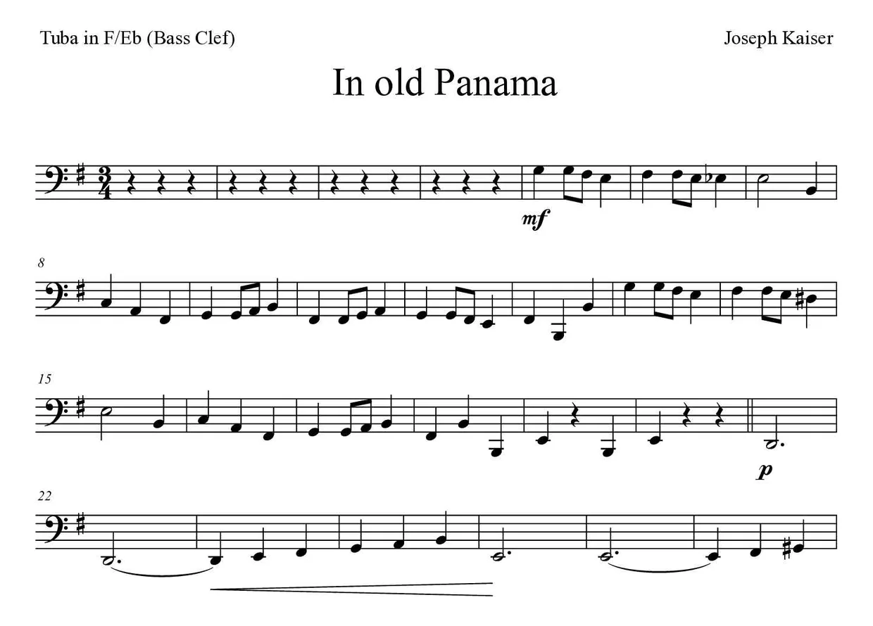 Spartito di In old Panama per tuba in F/Eb (bass clef), prime righe