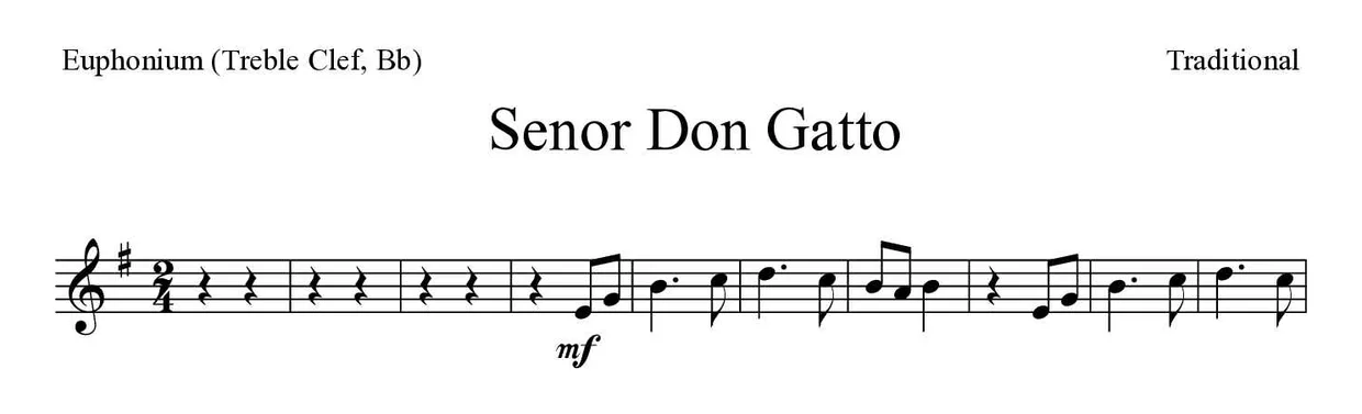 Noten von Senor Don Gatto für Euphonium (Violinschlüssel, B) (Mittel), erste Zeilen