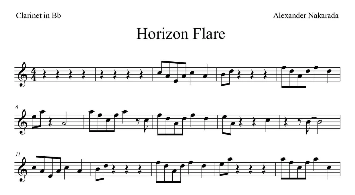 Partition de Horizon Flare pour clarinette, premières lignes