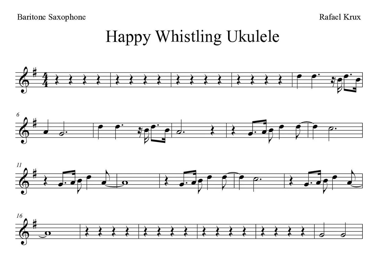 Bladmuziek van Happy Whistling Ukulele voor baritone saxophone, eerste regels