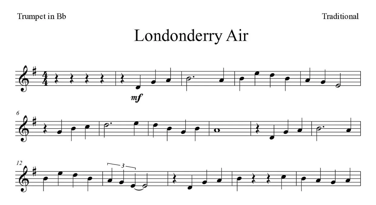 Noten von Londonderry Air für Trompete in B (Schwer), erste Zeilen