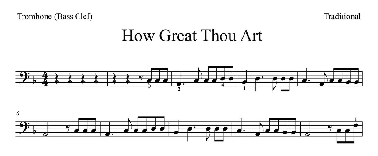 「How Great Thou Art」Trombone用楽譜の最初の数段