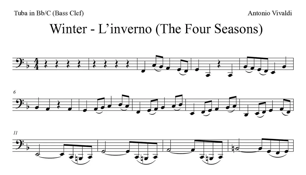 ‘Winter - L’inverno (The Four Seasons)’ Tuba in Bb/C (Bass Clef) 악보의 첫 몇 줄