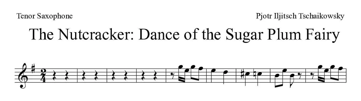 ‘The Nutcracker: Dance of the Sugar Plum Fairy’ Tenor Saxophone 악보의 첫 몇 줄