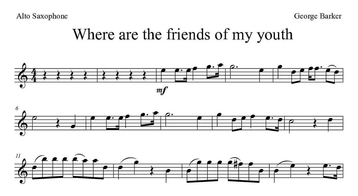 Spartito di Where are the friends of my youth per alto saxophone, prime righe