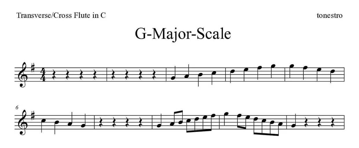 Sheet music of G-Major-Scale for flute (Easy), first lines