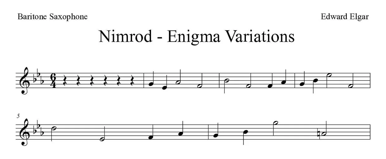 Spartito di Nimrod - Enigma Variations per baritone saxophone, prime righe