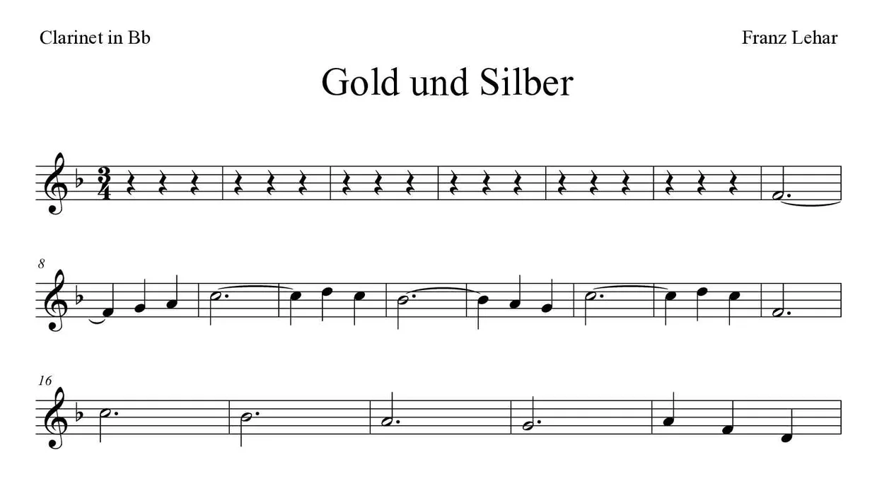 Partition de Gold und Silber pour clarinette, premières lignes